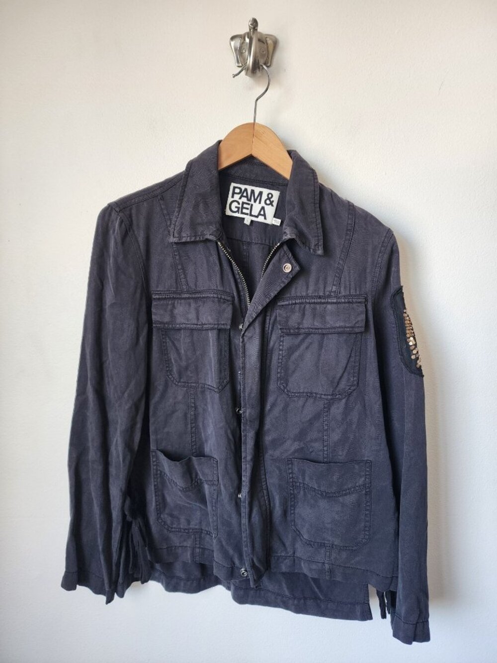 Pam & Gela black feminist gangsta side tie utility jacket S